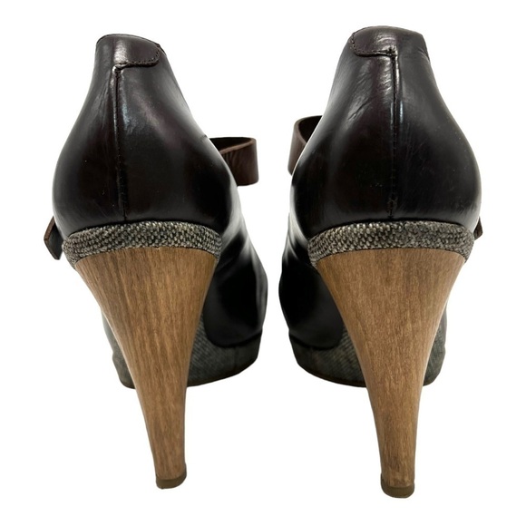 Marni Brown Leather Colorblock Tweed Peep Toe Maryjane Platform Heels Women’s 8 - Picture 8 of 12